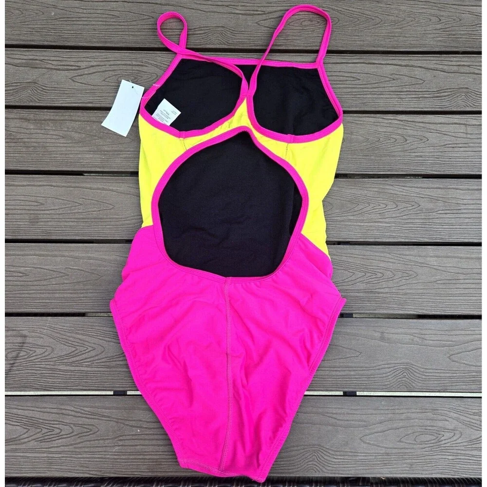 TYR women's Neon PINK/YELLOW  1 Pc Swimsuit, Women's Size 34, Grab Bag Suit NEW